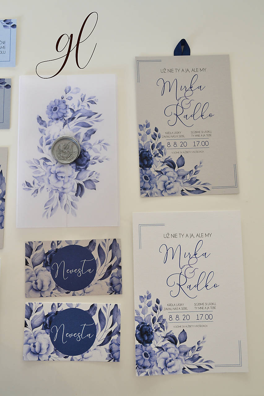 Svadobné oznámenie pečať kvety - set (menovka)