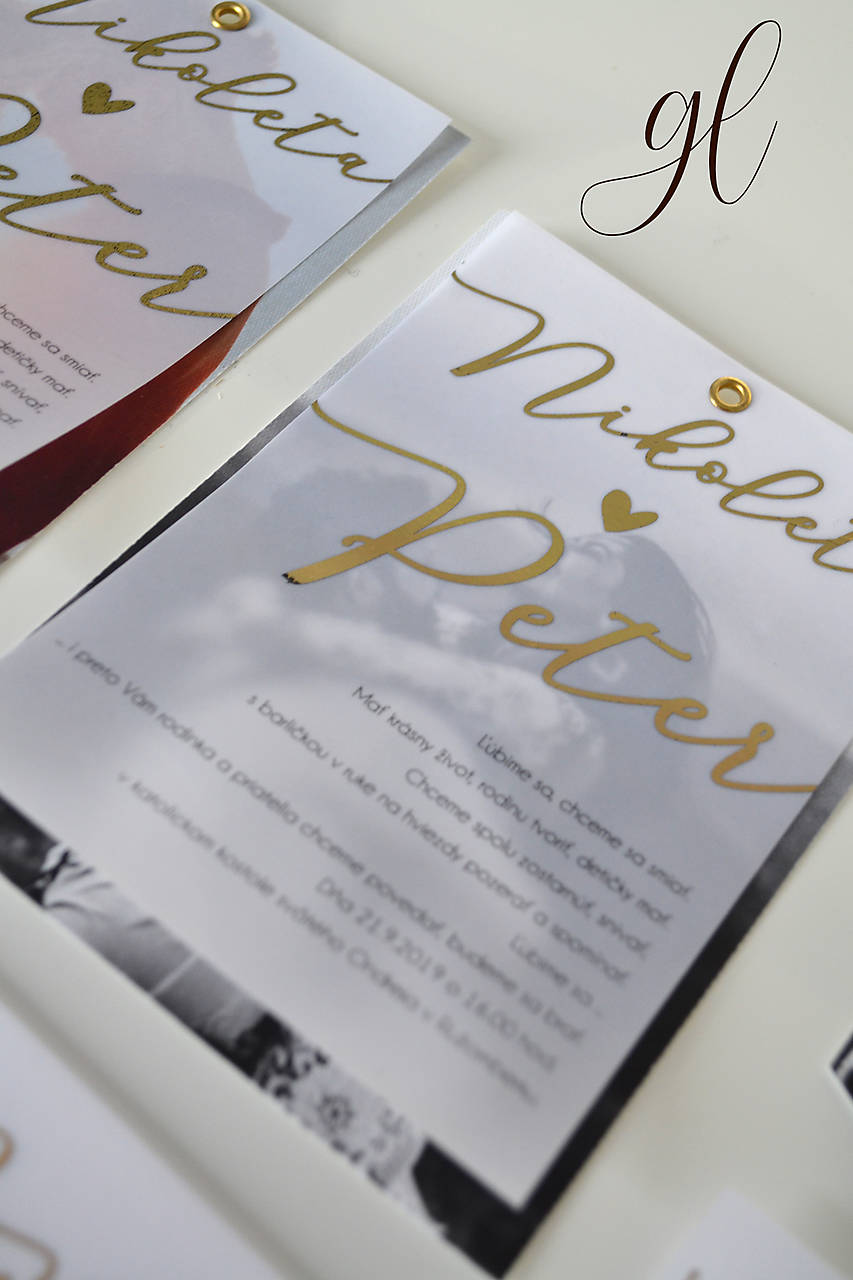 Svadobné oznámenie transparentné metalické