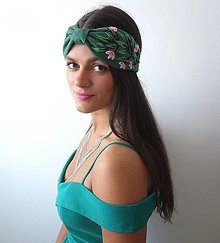 Ozdoby do vlasov - Ľanová turban čelenka - Dark Green 1 - 11585636_