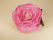 Brošne - Brošňa ruža, cca 9cm - pen.hmota Foamiran, biž. kov, ružová 004 - 11586829_