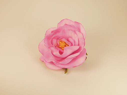 Brošňa ružička, cca 6cm - penová hmota Foamiran, biž. kov, ružová 003