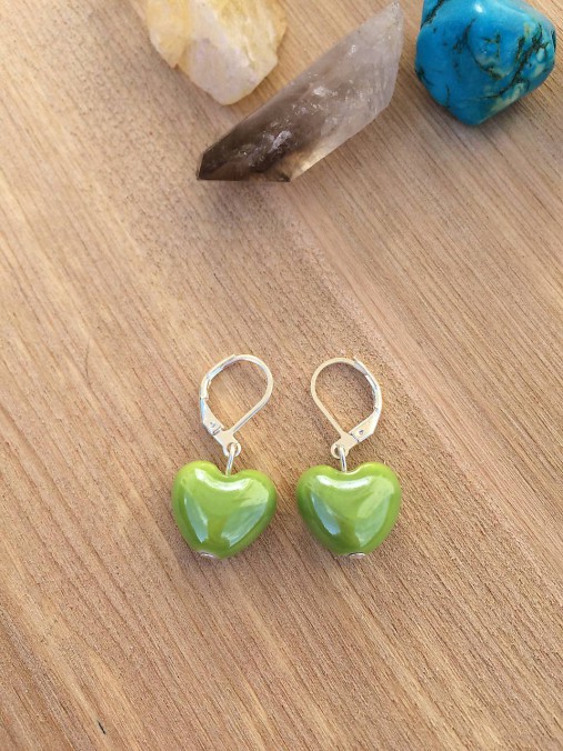 Náušnice - keramické srdcia  (Zelená) - 11585819_