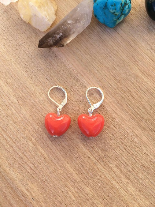 Náušnice - keramické srdcia  (Oranžová) - 11585848_
