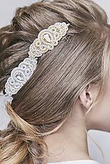 Ozdoby do vlasov - Svadobný šujtášový hrebienok do vlasov Valentína (Béžová) - 11590309_