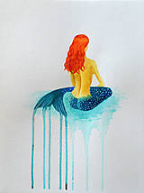 Obrazy - Morská panna - maľba akvarelom - 11591336_