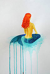 Obrazy - Morská panna - maľba akvarelom - 11591339_