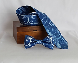 Pánske doplnky - Modro biela pánska kravata - 11598114_