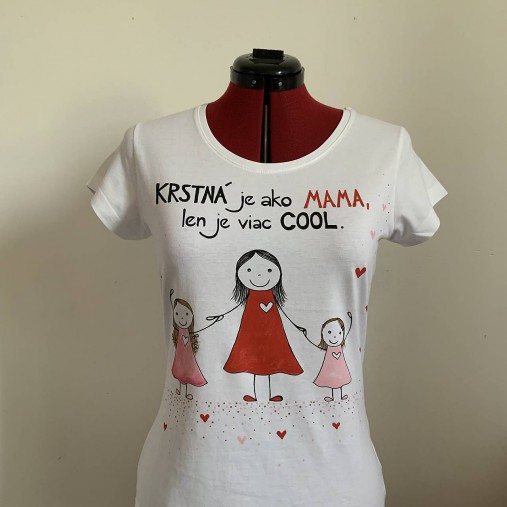 Originálne maľované tričko s 3 postavičkami (KRSTNÁ + dievčatko + dievčatko)