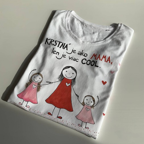 Originálne maľované tričko s 3 postavičkami (KRSTNÁ + dievčatko + dievčatko)