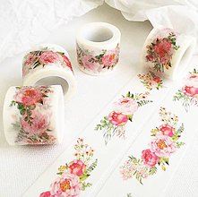 Papier - ozdobná washi páska Ružové ružičky - 11598715_
