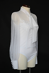 Topy, tričká, tielka - Čisto biele svadobné body s dlhými rukávmi - 11601418_