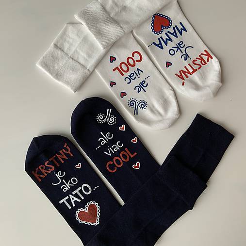 Maľované ponožky pre KRSTNÚ/KRSTNÉHO, ktorí sú výnimoční a COOL (Tmavomodré + biele (sada))