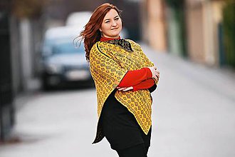 Iné oblečenie - Pončo, horčicovo-čierne - 11604048_