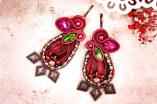 Náušnice - Shibori/soutache visiace náušnice - 11602763_