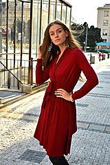Šaty - APRIL tmavě červená, zavinovací šaty/cardigan - 11606031_