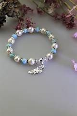 Náramky - larimar a perly náramok luxusný s anjelským krídlom zo striebra - 11608692_