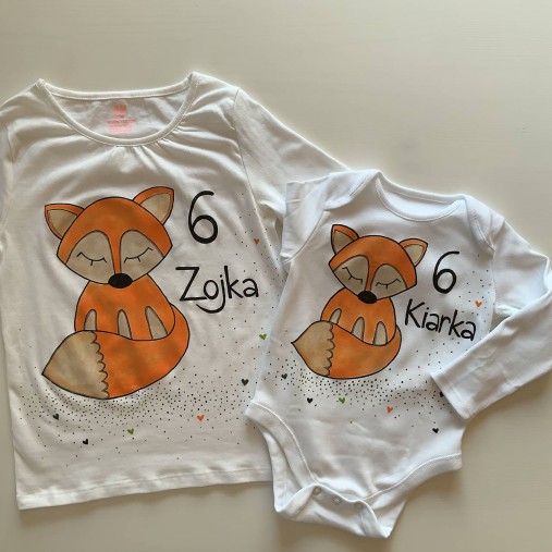 Maľované tričko a body pre dve sestričky s líškami