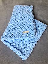 Detský textil - Pletená deka “baby modrá-krížik” - 11607057_