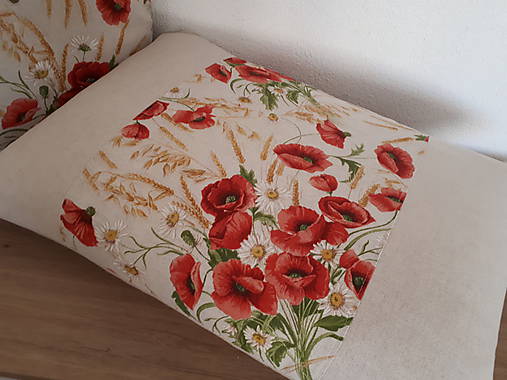 Úžitkový textil - Obliečky na vankúše,,Divé maky a obilie na režnej" (Obliečka v kombinácii s režnou bavlnou 70*50 cm) - 11612283_