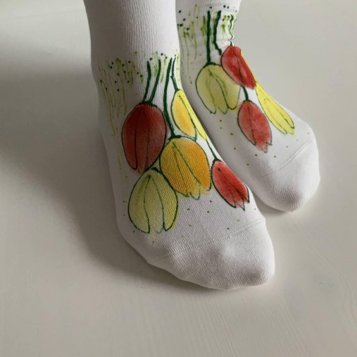 Maľované kvetinkové ponožky (Tulipánové 6)