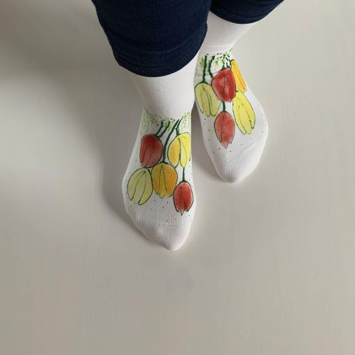 Maľované kvetinkové ponožky (Tulipánové 6)