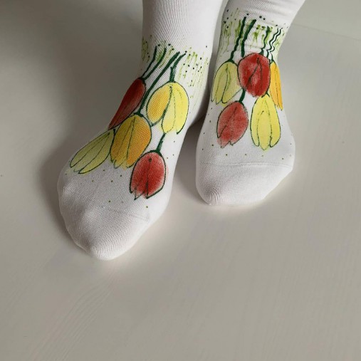 Maľované kvetinkové ponožky (Tulipánové 6)
