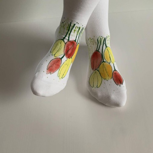 Maľované kvetinkové ponožky (Tulipánové 6)
