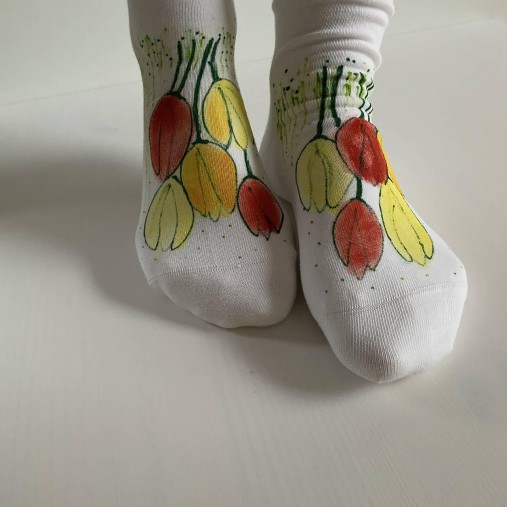 Maľované kvetinkové ponožky (Tulipánové 6)