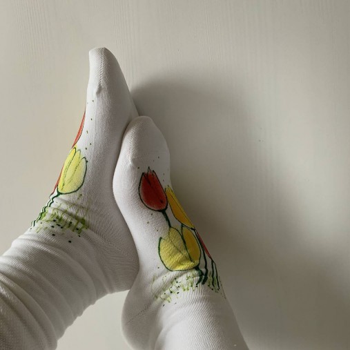 Maľované kvetinkové ponožky (Tulipánové 6)