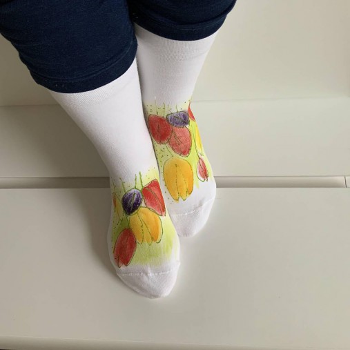 Maľované kvetinkové ponožky (Tulipánové 3)