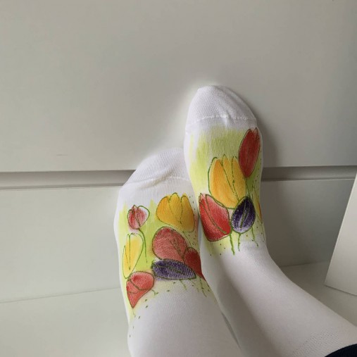 Maľované kvetinkové ponožky (Tulipánové 3)