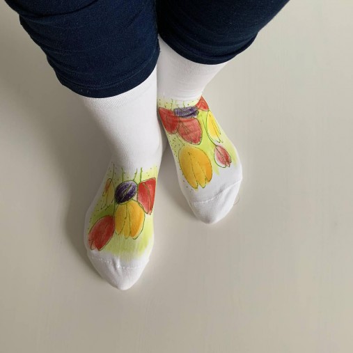 Maľované kvetinkové ponožky (Tulipánové 3)