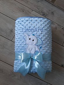 Detský textil - Minky deka s výšivkou sloníka a menom dieťaťa - 11619271_