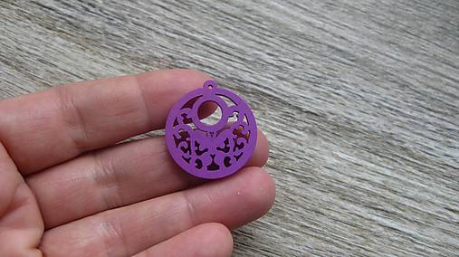 Drevený výrez kruh s motýľom 2,5 cm - výber z viac farieb, 1 ks (fialový)