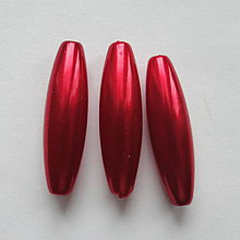 Korálky - GLANCE plast ovál 10x30mm-1ks (červená) - 11624446_