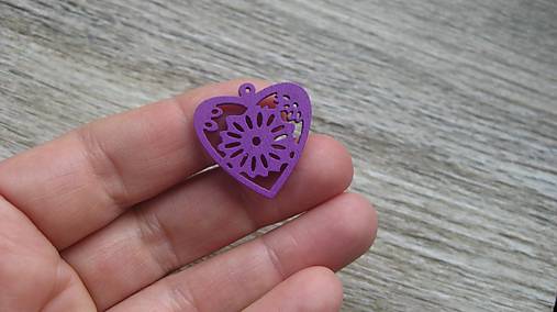 Drevený výrez srdce 2,5 cm - výber z viac farieb, 1 ks (fialové)