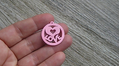 Polotovary - Drevený výrez kruh LOVE 2,5 cm - výber z viac farieb, 1 ks (ružový) - 11624080_