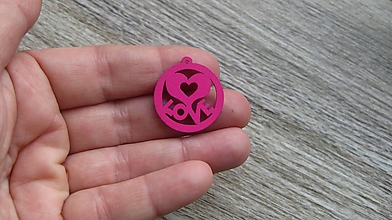 Polotovary - Drevený výrez kruh LOVE 2,5 cm - výber z viac farieb, 1 ks (cyklamenovo ružový) - 11624089_