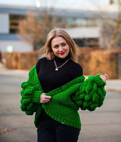 Kardigan pletený dámsky oversize Bubble sweater (Zelená)