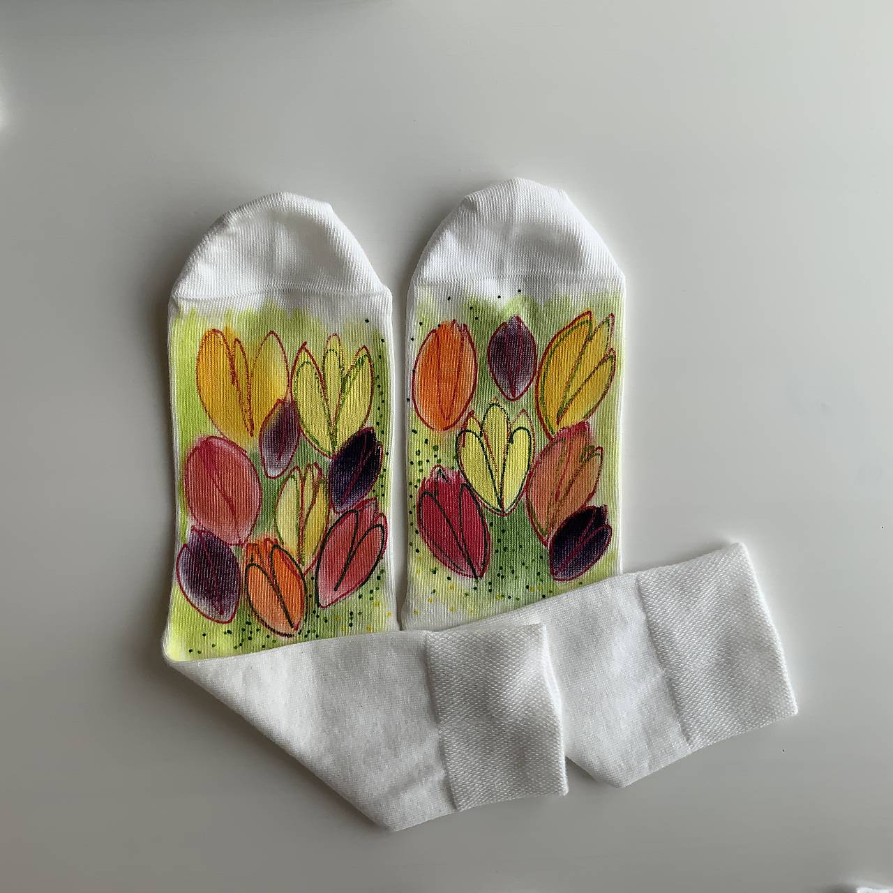Maľované kvetinkové ponožky (Tulipánové 2)