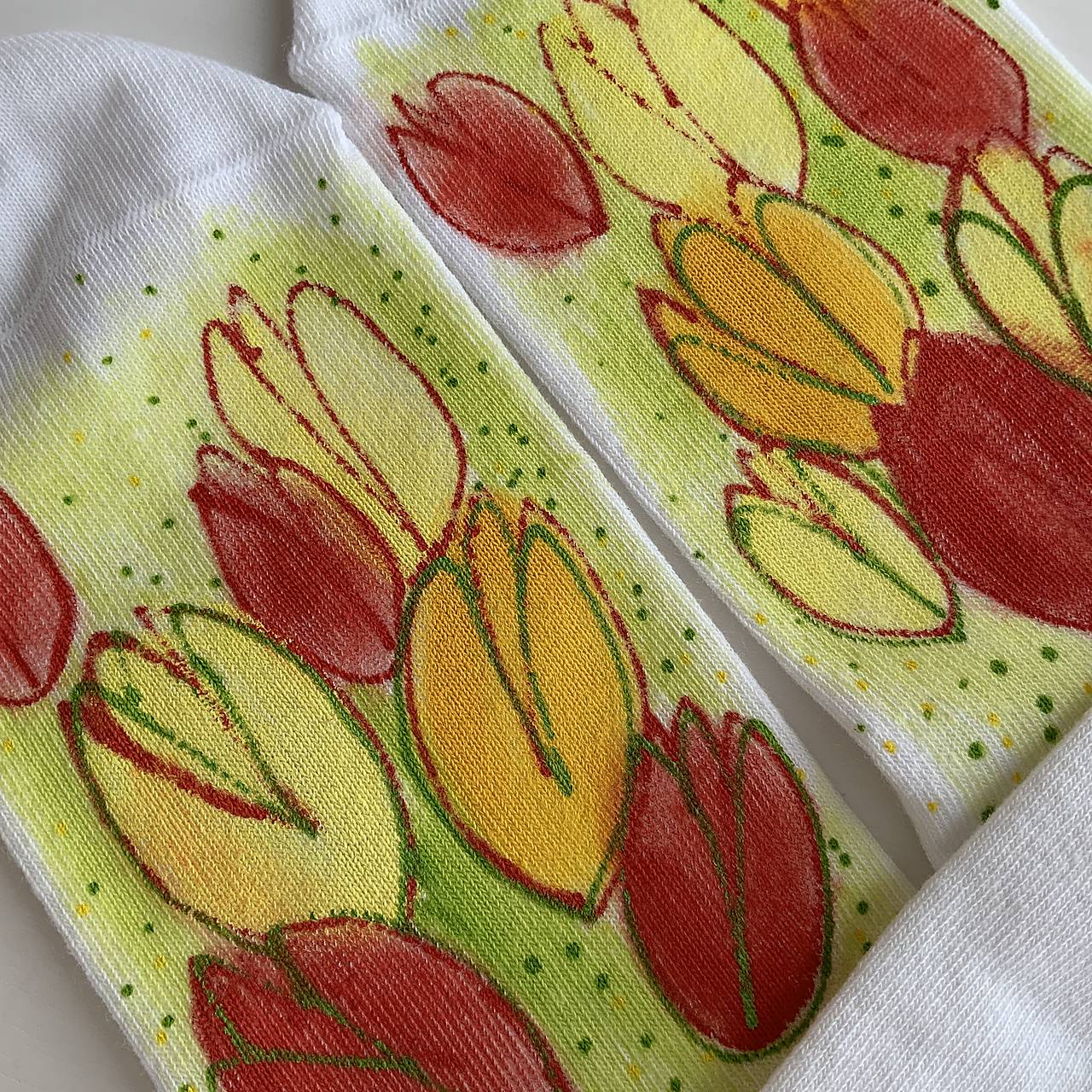 Maľované kvetinkové ponožky (Tulipánové 1)