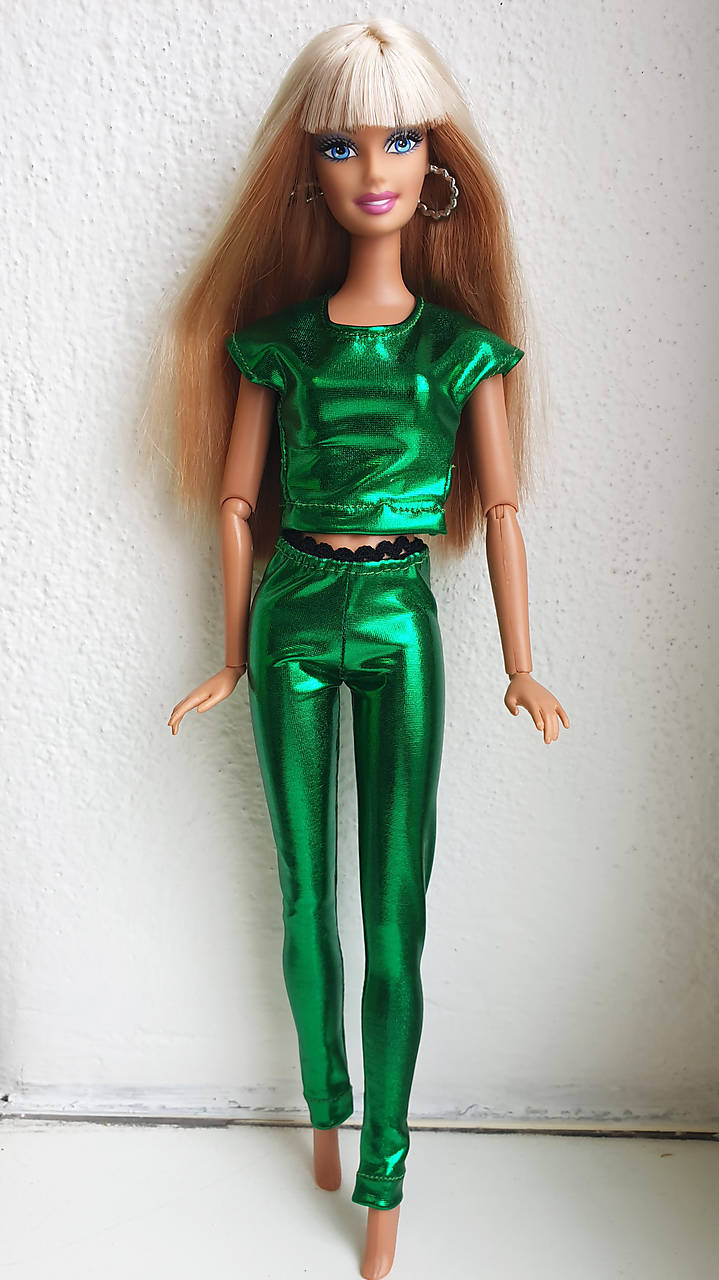 Zelené lesklé legíny pre Barbie