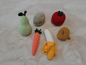 Hračky - Háčkované ovocie a zelenina (Skupina č.1: (mrkva, jablko, banán, hruška, zemiak, hríb)) - 11627980_