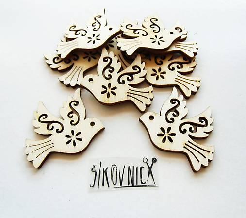 Drevený výrez - holubica, vtáčik, 3,7cm