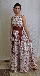 Šaty - FLORAL FOLK "Red & White", spoločenské dlhé šaty (biely podklad + červený  ornament nový vzor !) - 11630874_