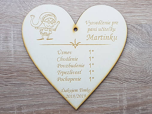 Drevená tabuľka vysvedčenie pre pani učiteľku/učiteľa 17cm