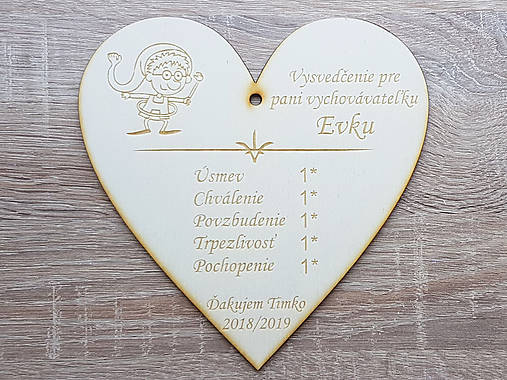 Drevená tabuľka vysvedčenie pre pani vychovávateľku 17cm