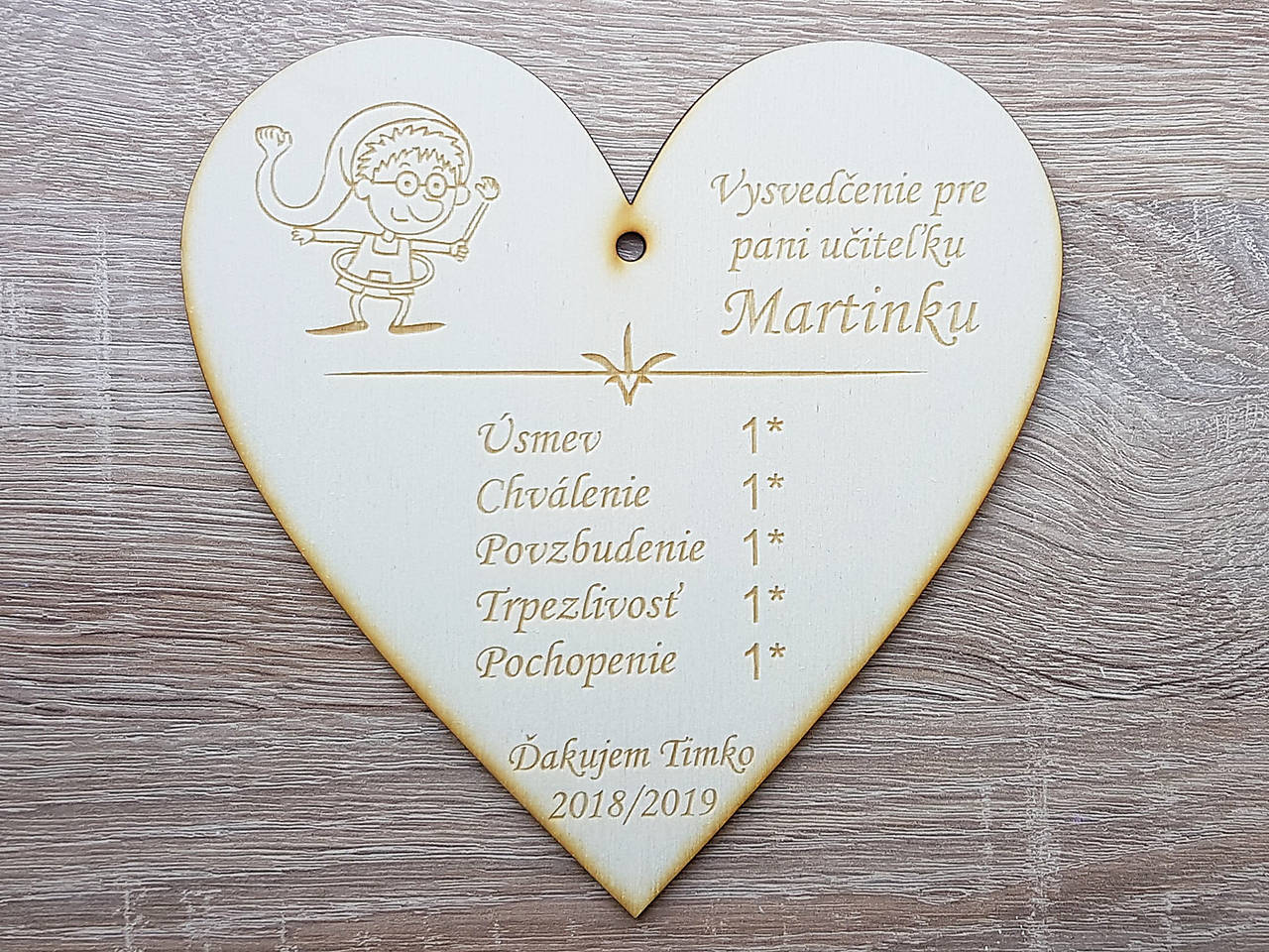 Drevená tabuľka vysvedčenie pre pani učiteľku/učiteľa 17cm