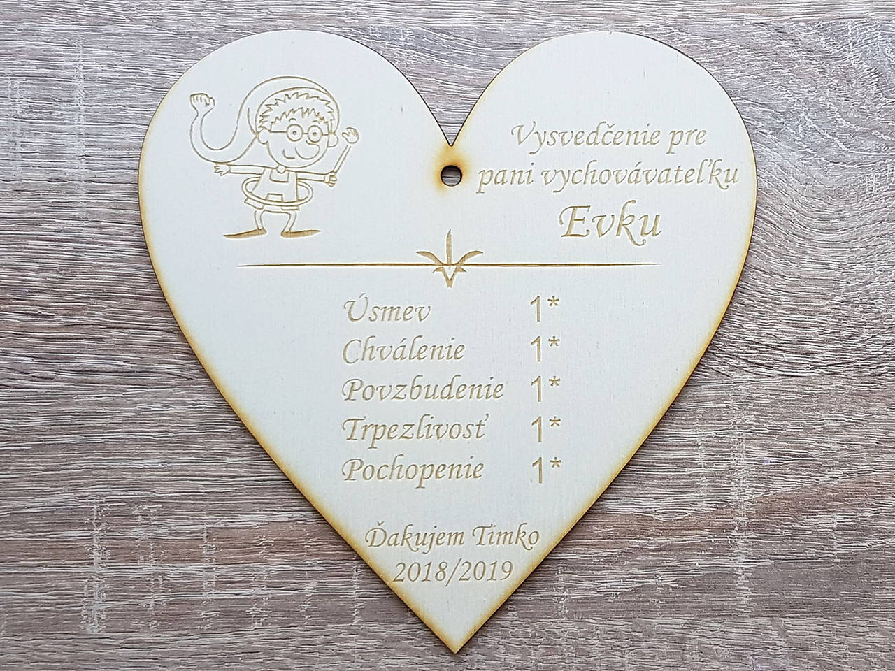 Drevená tabuľka vysvedčenie pre pani vychovávateľku 17cm