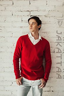 Pánske oblečenie - Červený pánsky sveter - 100% kašmír - 11630614_